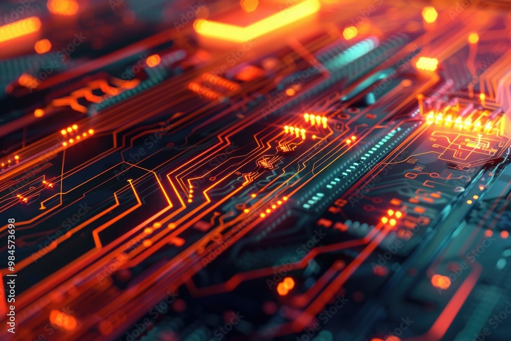 A detailed view of electronic components on a motherboard A detailed view of electronic components on a motherboard