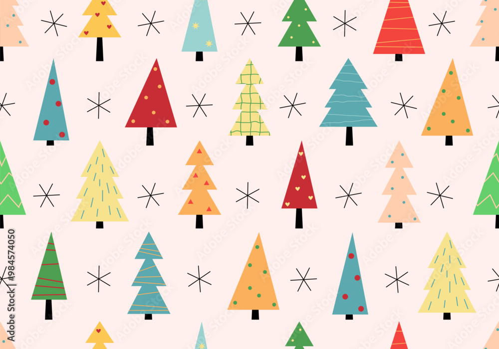 Christmas tree and snowflakes seamless pattern background vector. Festive illustration. Seamless pattern with Christmas tree, snowflake. Christmas, new year design Christmas tree and snowflakes seamless pattern background vector. Festive illustration. Seamless pattern with Christmas tree, snowflake. Christmas, new year design