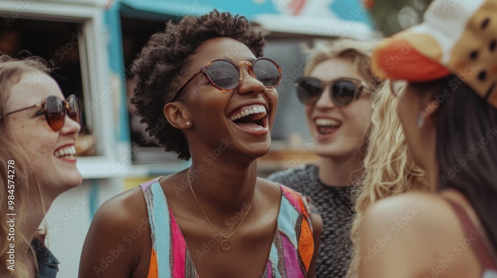 A diverse group of happy friends are laughing and hanging out on a happy summer vacation. A diverse group of happy friends are laughing and hanging out on a happy summer vacation.