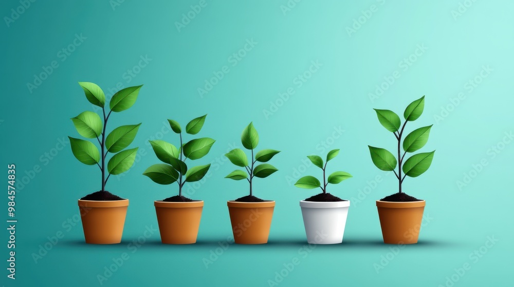 Vibrant Green Plants in Stylish Pots on Fresh Background Vibrant Green Plants in Stylish Pots on Fresh Background