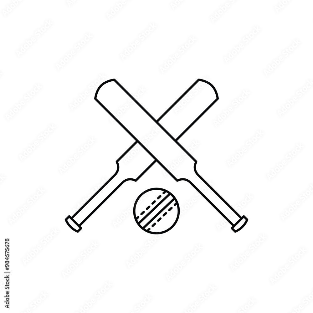Cricket bat ball icon icon. Simple outline style. Crossed cricket bats with ball, accessories, wood, wicket, baseball, sport concept. Thin line symbol. Vector illustration isolated. Cricket bat ball icon icon. Simple outline style. Crossed cricket bats with ball, accessories, wood, wicket, baseball, sport concept. Thin line symbol. Vector illustration isolated.