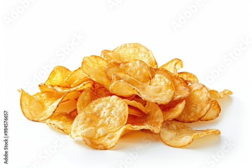 A pile of potato chips on a white surface