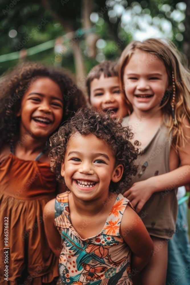 Fototapeta premium A group of young children standing side by side, a heartwarming scene