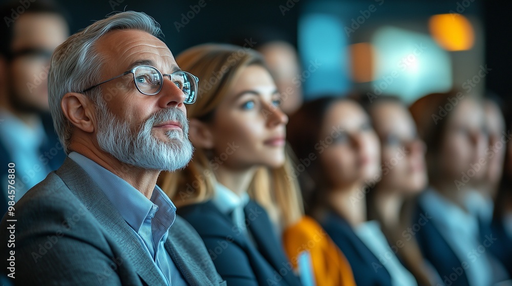 A group of business people at a conference or meeting, sitting in arow and listening to a presentation. Highlighting the focus and engagement of attendees. A group of business people at a conference or meeting, sitting in arow and listening to a presentation. Highlighting the focus and engagement of attendees.