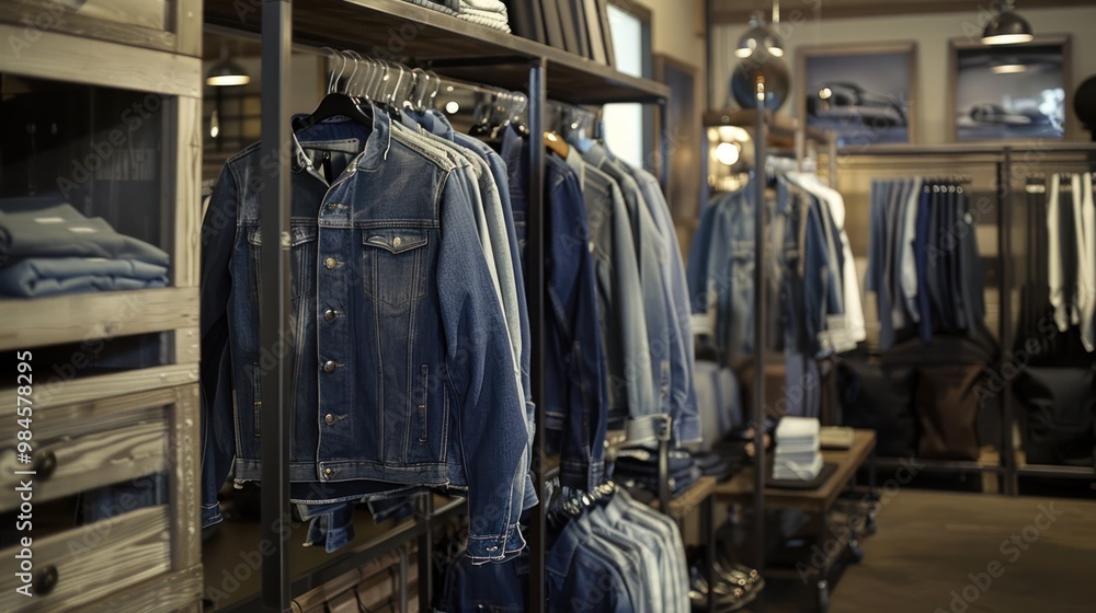 Denim Jacket Display in a Modern Retail Store Denim Jacket Display in a Modern Retail Store