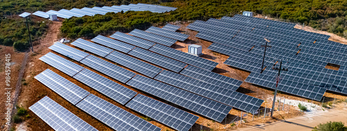 Billede på lærred Modern solar power system mounted on ground