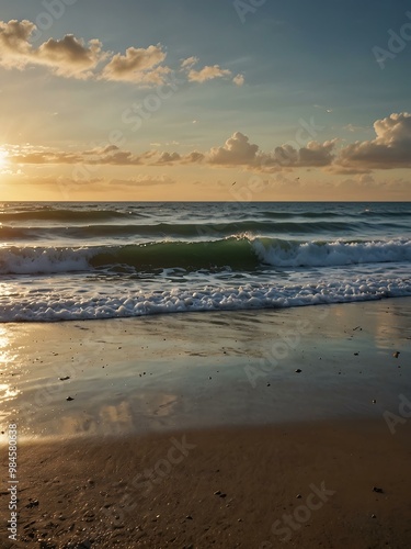 Wallpaper Mural Morning beach scene with gentle ocean waves and serene atmosphere. Torontodigital.ca