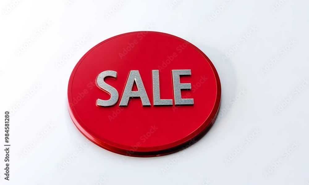 Red circular sale sign with bold white text on a clean white background Red circular sale sign with bold white text on a clean white background