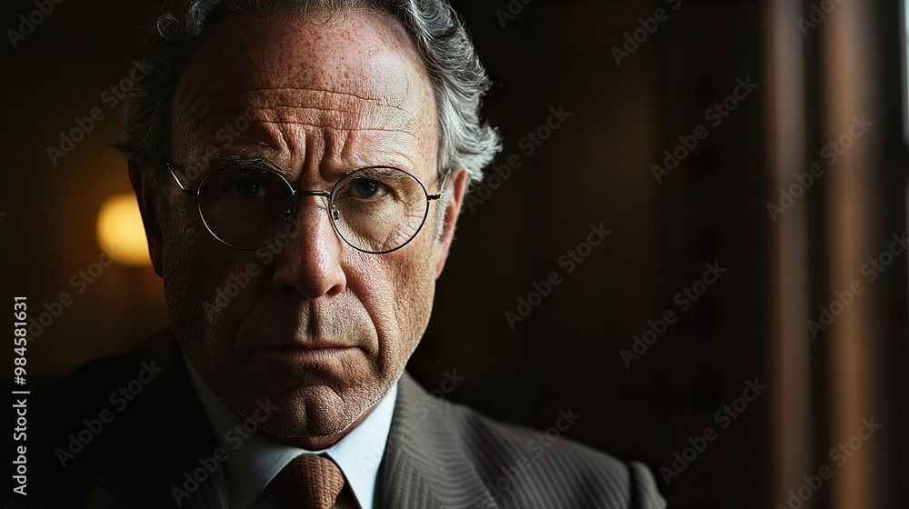 Close-up Portrait of a Serious Man in Glasses Close-up Portrait of a Serious Man in Glasses