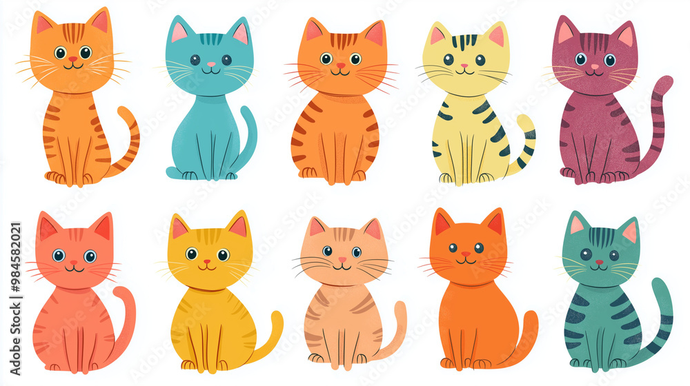 A set of various illustration of cute cat on white background. A set of various illustration of cute cat on white background.