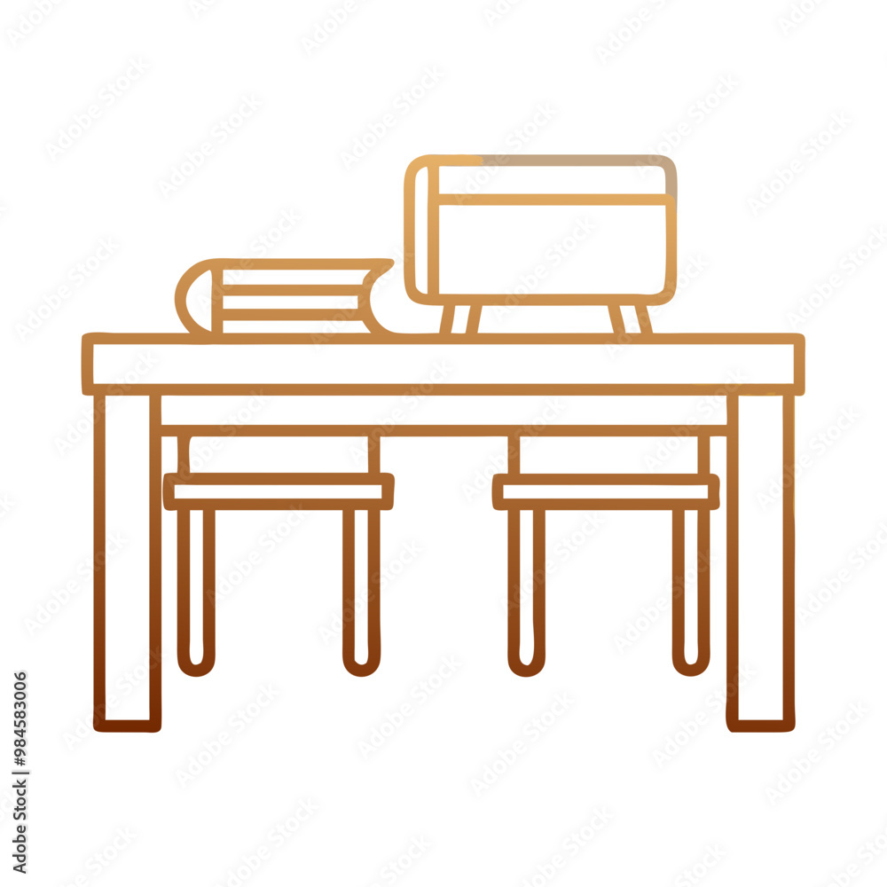Flat Classroom Desk Icon, Golden Brown Style, School and Study Symbol Flat Classroom Desk Icon, Golden Brown Style, School and Study Symbol