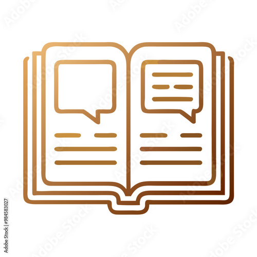 Flat Language Book Icon, Golden Brown Style, Learning and Translation Symbol