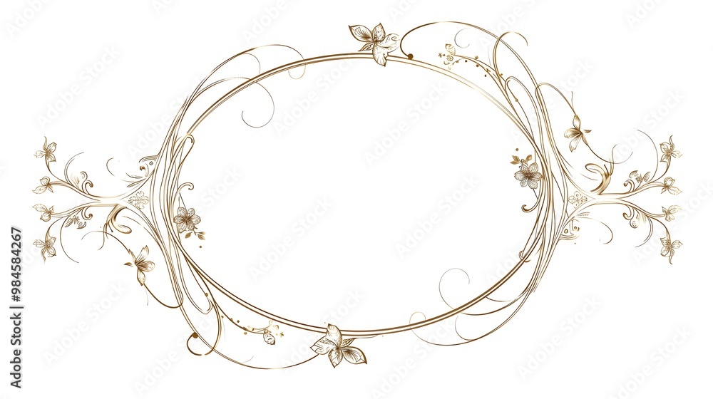 Elegant Oval Line Delicate Floral Frame for Wedding Invitations on White Background Elegant Oval Line Delicate Floral Frame for Wedding Invitations on White Background