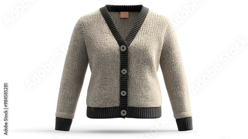 Blank Women s Button down Cardigan with Long Sleeves and Ribbed Edges for Casual or Professional Wear photo