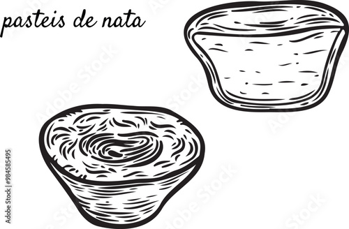 Portuguese cupcake engraved vector isolated on white background.