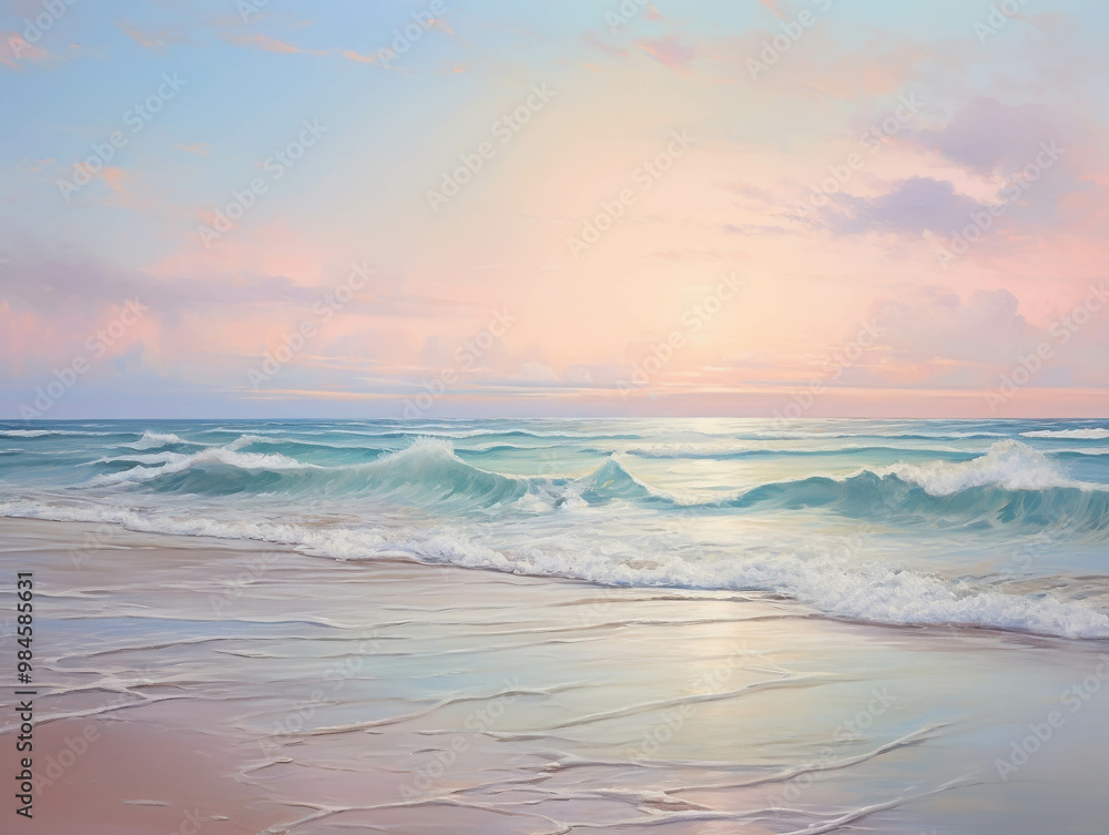 Pastel Dawn, Ocean's Embrace: Tranquil sunrise hues paint the sky above a serene seascape, waves gently rolling ashore in a symphony of peace and beauty. Pastel Dawn, Ocean's Embrace: Tranquil sunrise hues paint the sky above a serene seascape, waves gently rolling ashore in a symphony of peace and beauty.