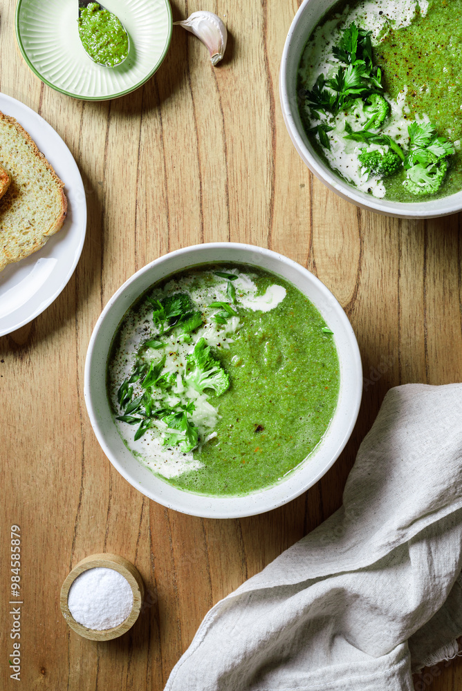 broccoli puree soup with cream and pesto broccoli puree soup with cream and pesto