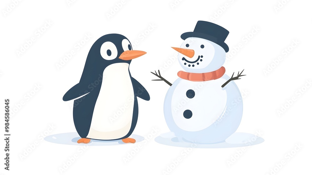 Obraz premium Cheerful Penguin Crafting Snowy Sculpture on Winter Backdrop
