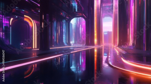 Neon Cityscape: Futuristic Architecture and Glowing Lights