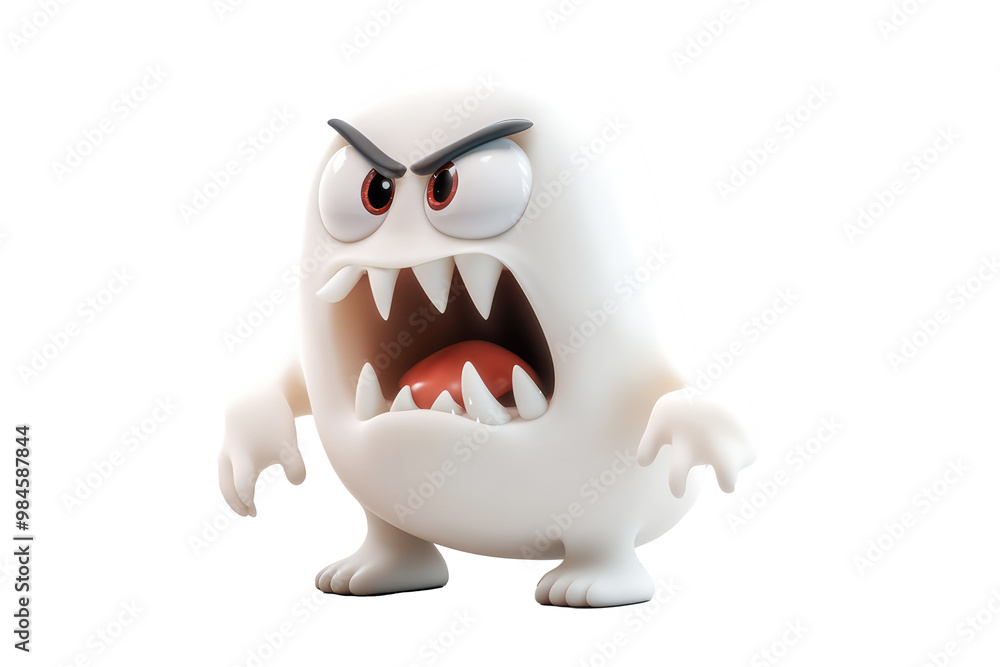 An angry white blob-shaped character with sharp fangs and furrowed eyebrows, this animated creature appears menacing and ready to pounce, adding drama and intensity. An angry white blob-shaped character with sharp fangs and furrowed eyebrows, this animated creature appears menacing and ready to pounce, adding drama and intensity.