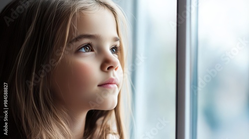 Thoughtful Child Gazing Out the Window