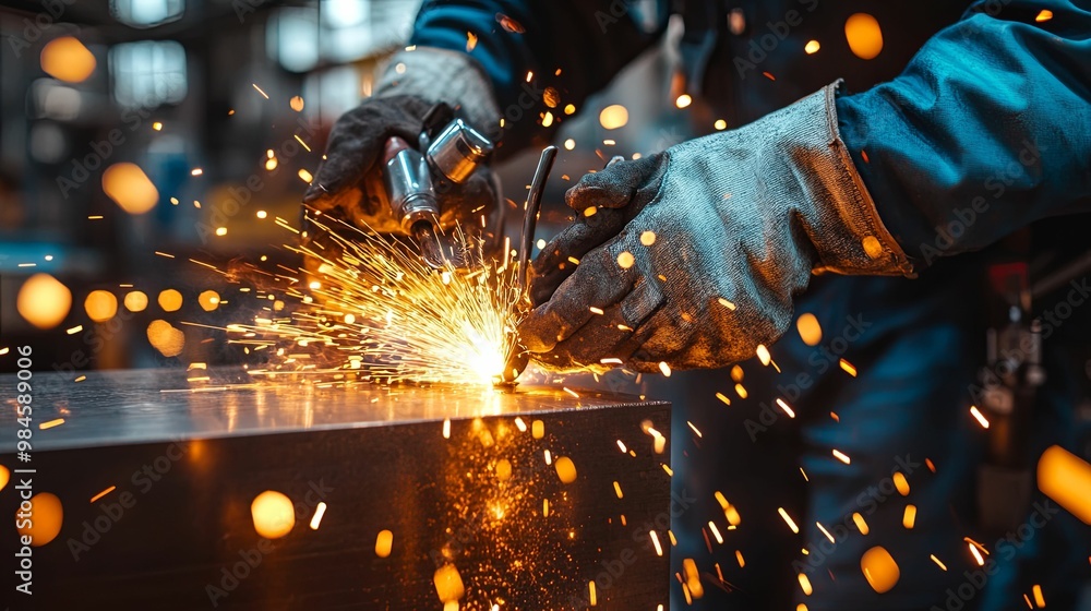 A Welder's Hand Using a Cutting Torch on Metal A Welder's Hand Using a Cutting Torch on Metal