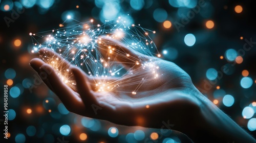 Wallpaper Mural A hand holding fiber optic cables with lights beaming through, symbolizing the power of technology to connect the world through fast, reliable communication Torontodigital.ca