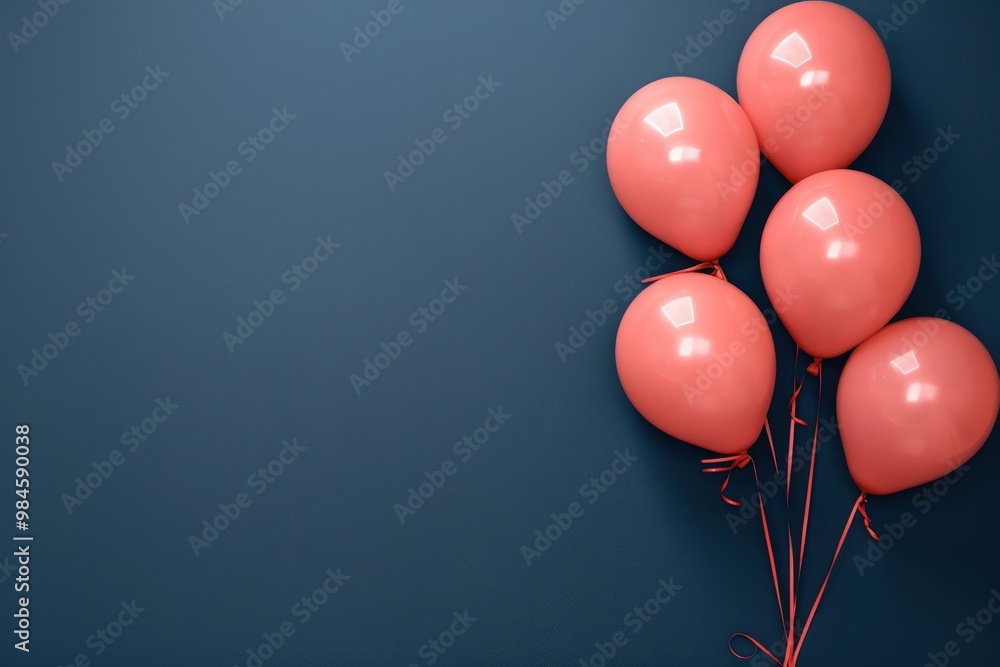 Classic coral balloons on a solid navy backdrop, positioned on the right, with left side empty for text. Classic coral balloons on a solid navy backdrop, positioned on the right, with left side empty for text.