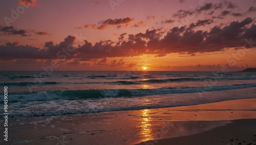 Pink Sunset Over the Ocean