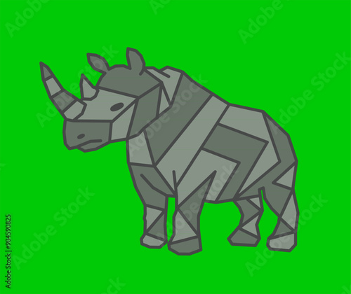 Horned Rhino. Vector Horned rhinoceros. Rhino-horned geometric design. rhino-horned green background.