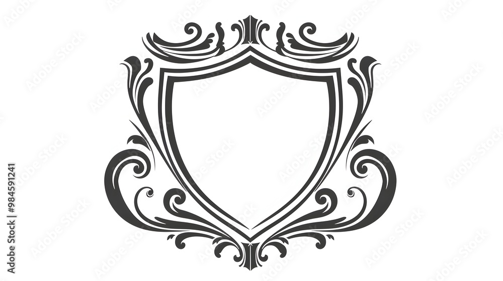 Classic Shield Shaped Line Frame with Bold Borders for Formal Emblems and Elegant Designs