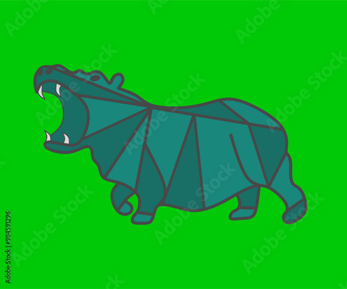 Hippopotamus. Hippo Vector. Hippo geometric design. Hippo green background.