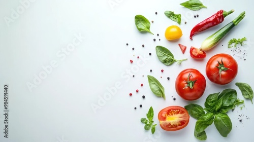 Fresh Vegetables and Spices on a White Background