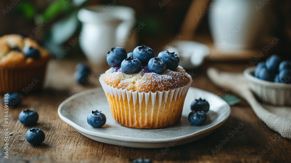 Delicious homemade blueberry muffins celebrate National Dessert Day at a cozy kitchen Delicious homemade blueberry muffins celebrate National Dessert Day at a cozy kitchen