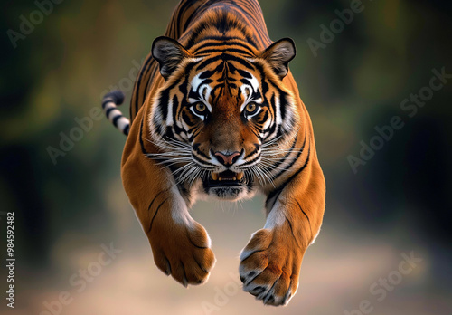 A tiger running with roaring photo