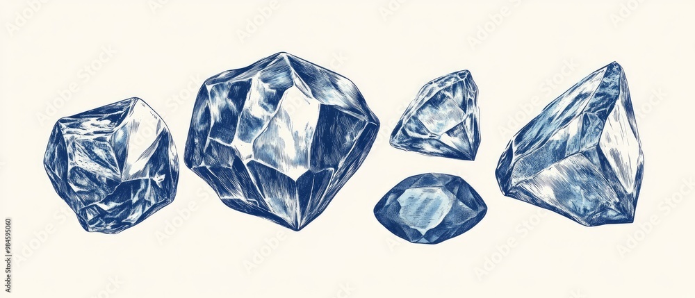 Line art illustration featuring blue diamonds Line art illustration featuring blue diamonds