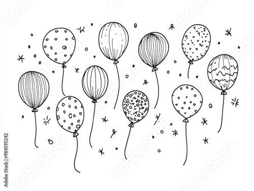 Doodle style air balloons Adorable and simple line art for a party themed coloring page suitable for birthdays and graduations photo