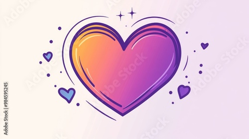 Line art illustration featuring a cool gradient design of a cartoon heart