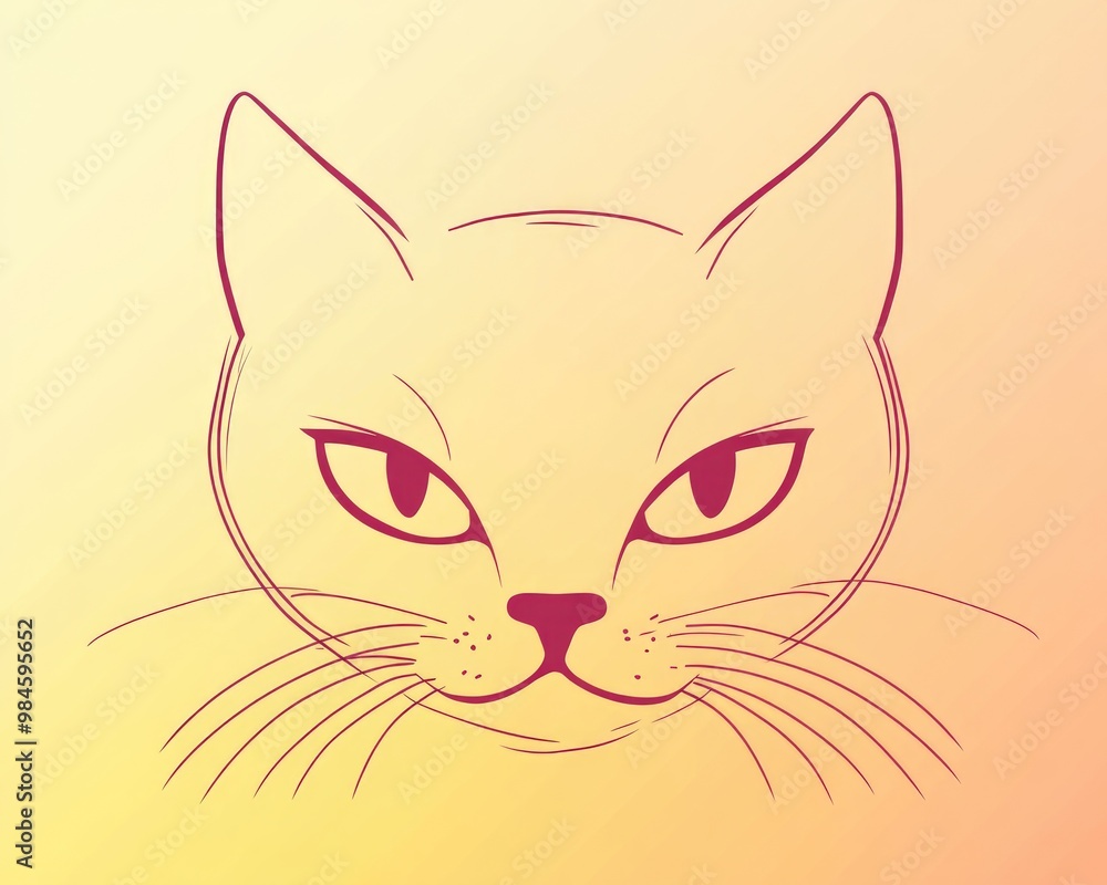 Line art illustration featuring a warm gradient drawing of a cartoon cat s face Line art illustration featuring a warm gradient drawing of a cartoon cat s face