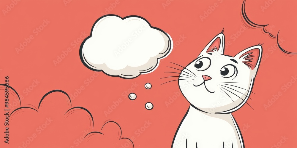 Cartoon cat illustration featuring a thought bubble in a line art style Cartoon cat illustration featuring a thought bubble in a line art style