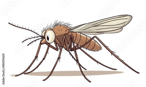 Cute cartoon mosquito illustrated in line art style on a white background