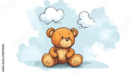 Cartoon teddy bear illustration featuring a thought bubble