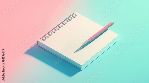 Line art depiction of a 3D illustration featuring a notepad and pen isolated on a clean background