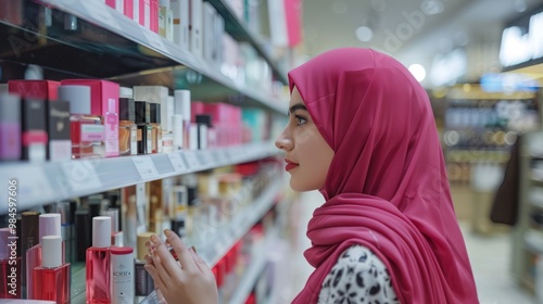 Woman in a Hijab Shopping for Perfume