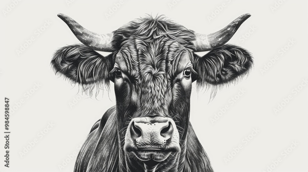 A simple illustration of a cow in monochrome tones A simple illustration of a cow in monochrome tones