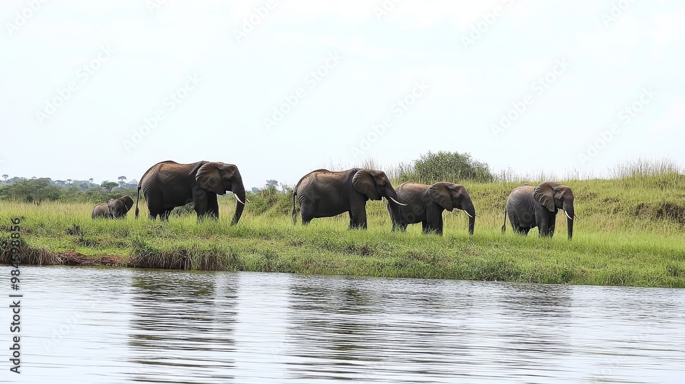 Fototapeta premium African elephants, Kazinga Channel
