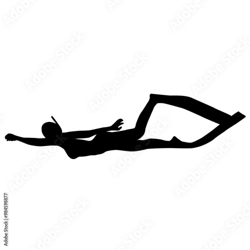 A black silhouette of a woman doing scuba Diver