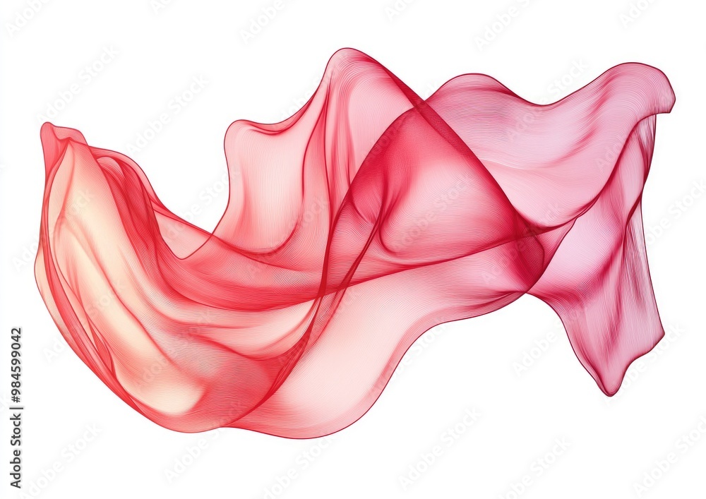 Line art illustration of elegant flowing fabric billowing in the wind Red wavy silk or satin creates an abstract design element Image isolated on a white background Line art illustration of elegant flowing fabric billowing in the wind Red wavy silk or satin creates an abstract design element Image isolated on a white background