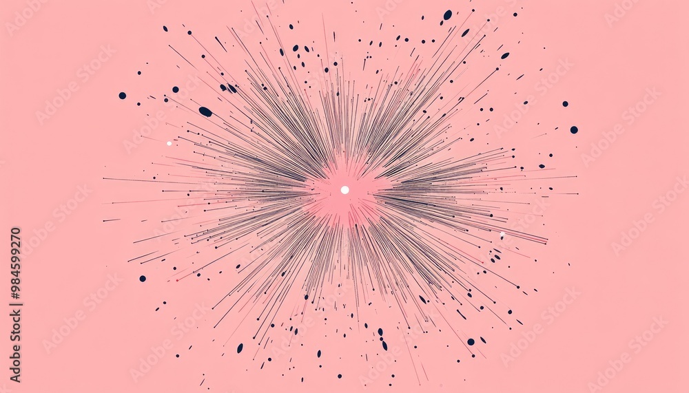 Abstract line art illustration featuring an explosion star on a pink background Abstract line art illustration featuring an explosion star on a pink background