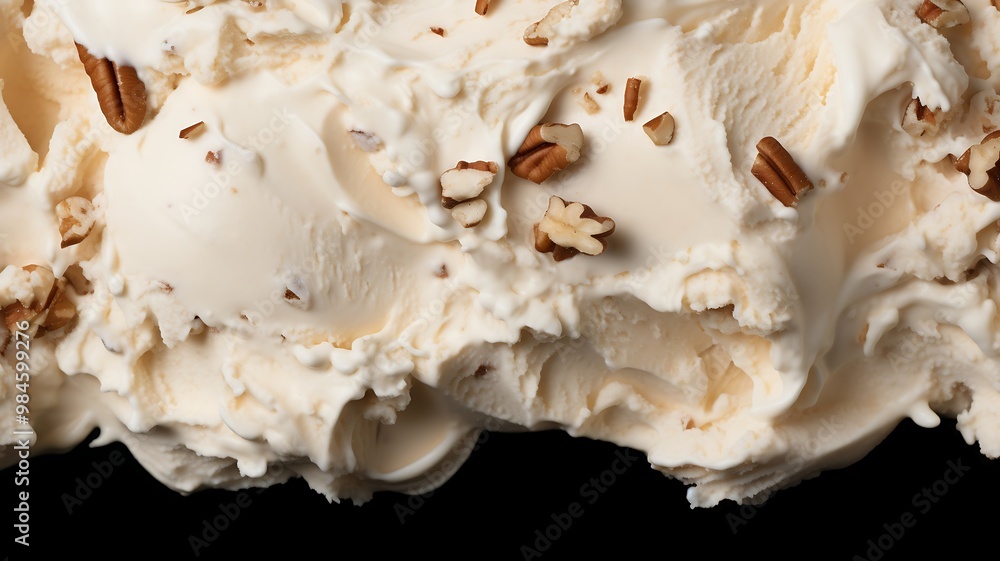 Vanilla ice cream with pecans and caramel. Butter Pecan ice cream texture Vanilla ice cream with pecans and caramel. Butter Pecan ice cream texture